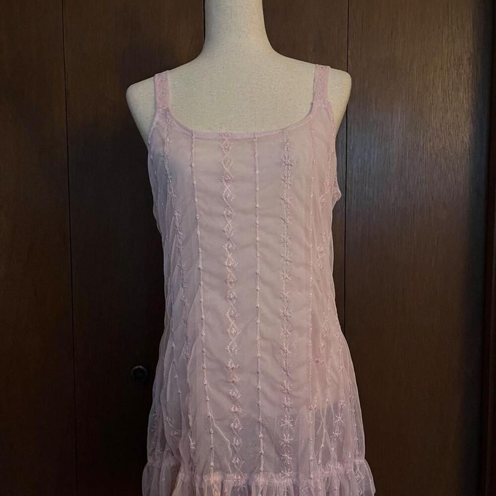 Ivy & Annabelle Women's Sheer Pink Embroidered Tulle Dress